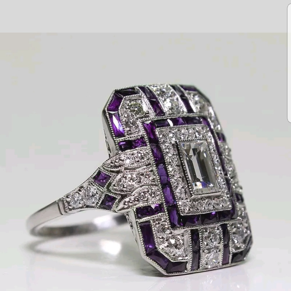 Sterling Silver Amethyst Topaz Statement Ring - Picture 4 of 8